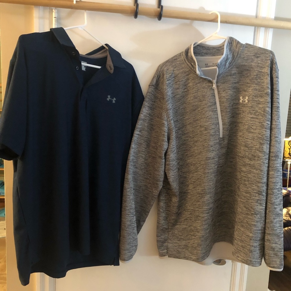 UnderArmour Bundle Men Blue Short Sleeve Shirt XXL and Gray Long Sleeve Pullover